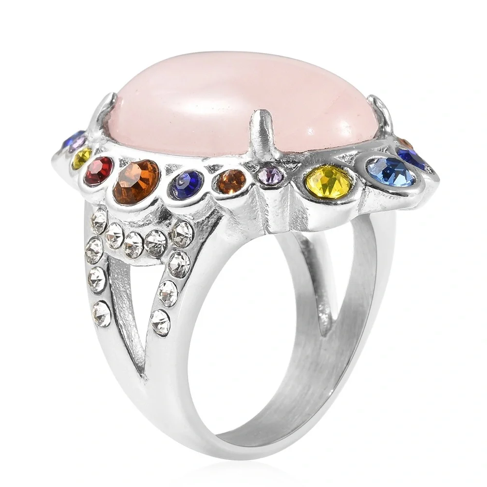 Multi Color Austrian Crystal Rose Quartz Halo Ring